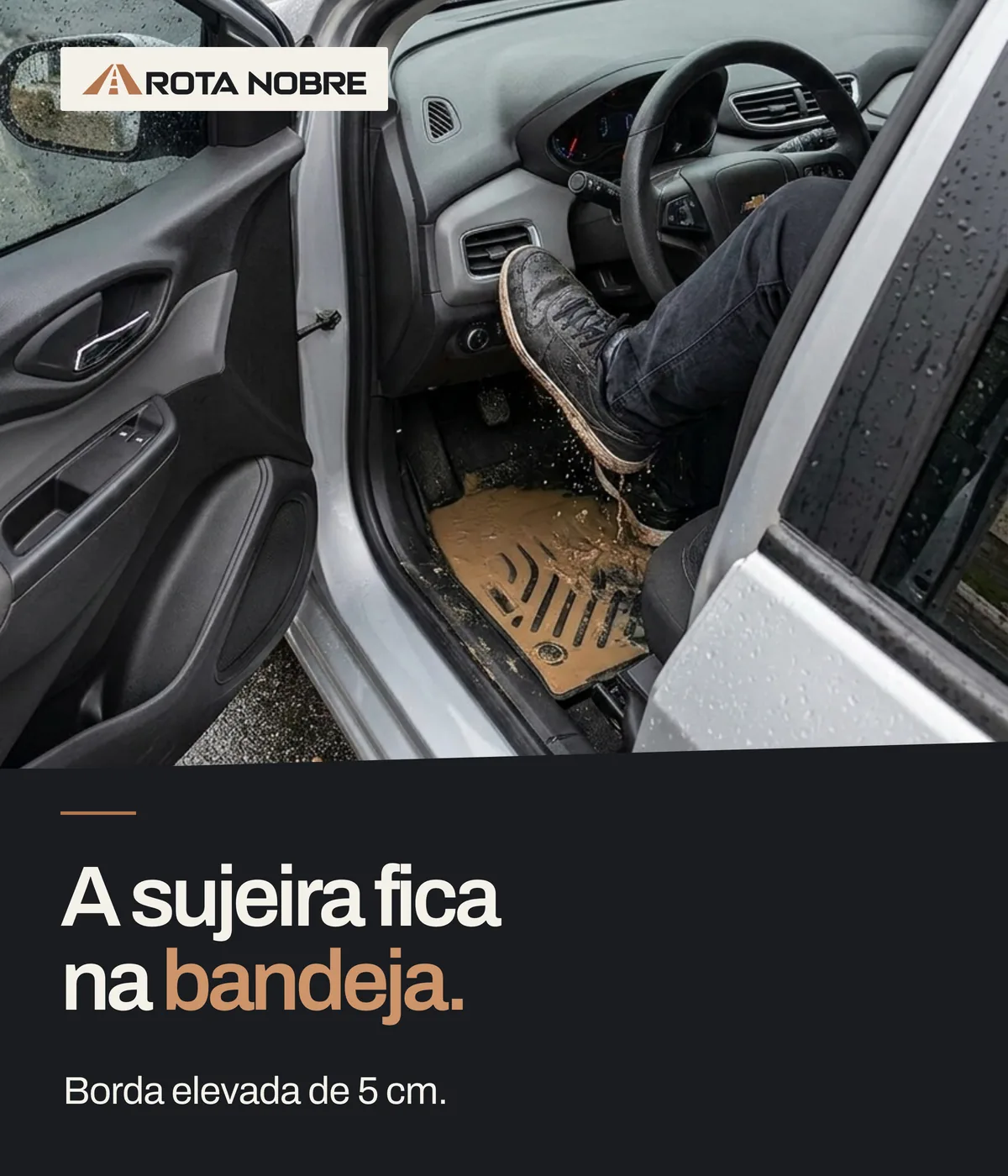 Borda elevada do tapete bandeja 3D retém água e sujeira